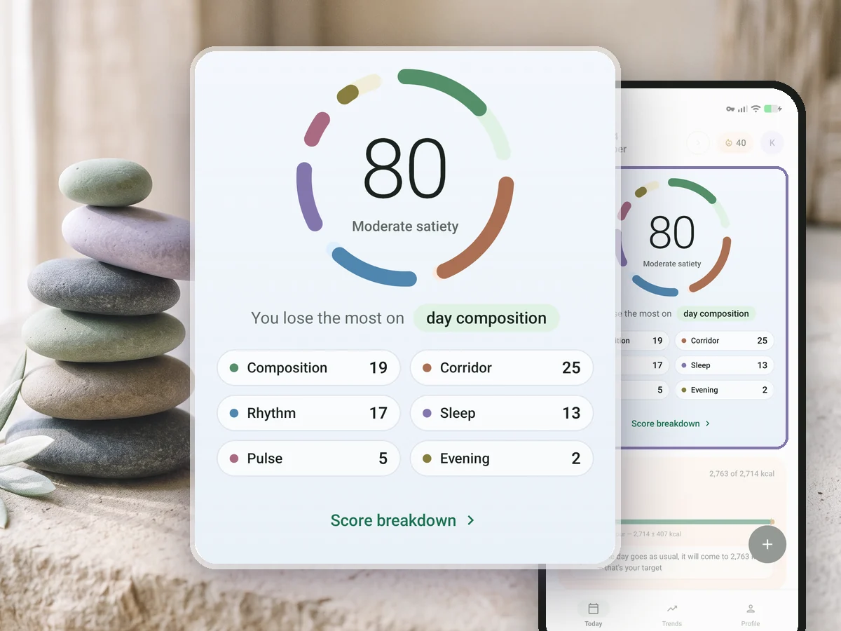 Daily score ring built from six factors